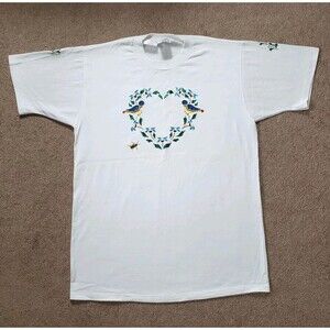 Vintage Lelko By Dezign Hand Painted Jerzees T-shirt Nature Glitter White Size L